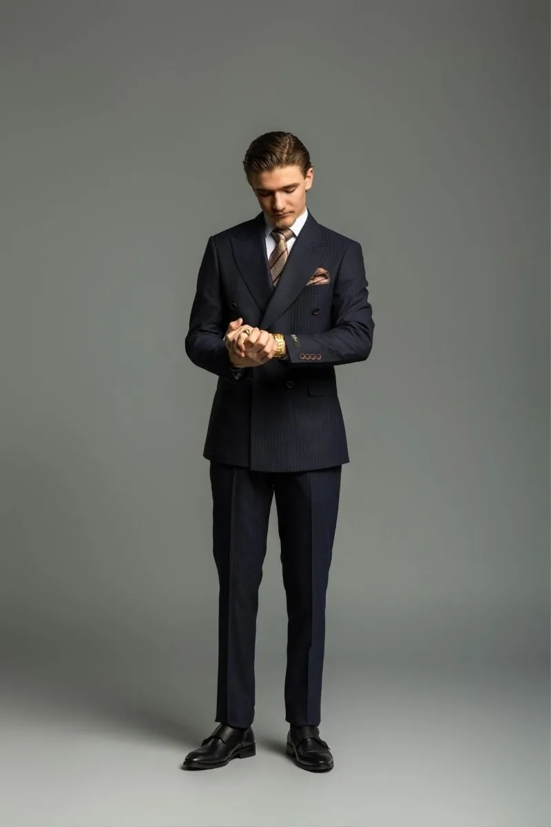 Costume Croisé rayé bleu foncé — détail 3